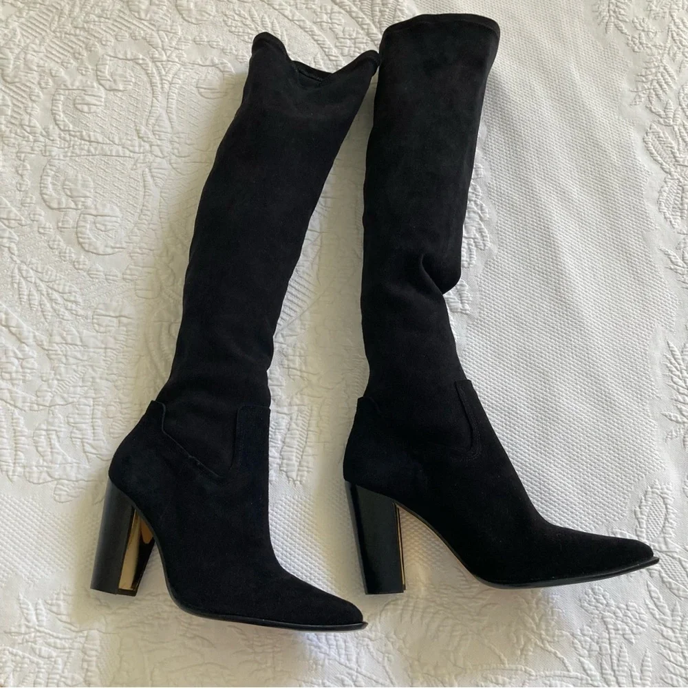 Rachel Zoe Biancaz knee high stretch suede boots black size 8